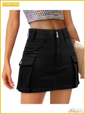 Cotton Spandex Cargo Mini Skirt Low Rise Bodycon Y2K Summer Jean Skirt for Women